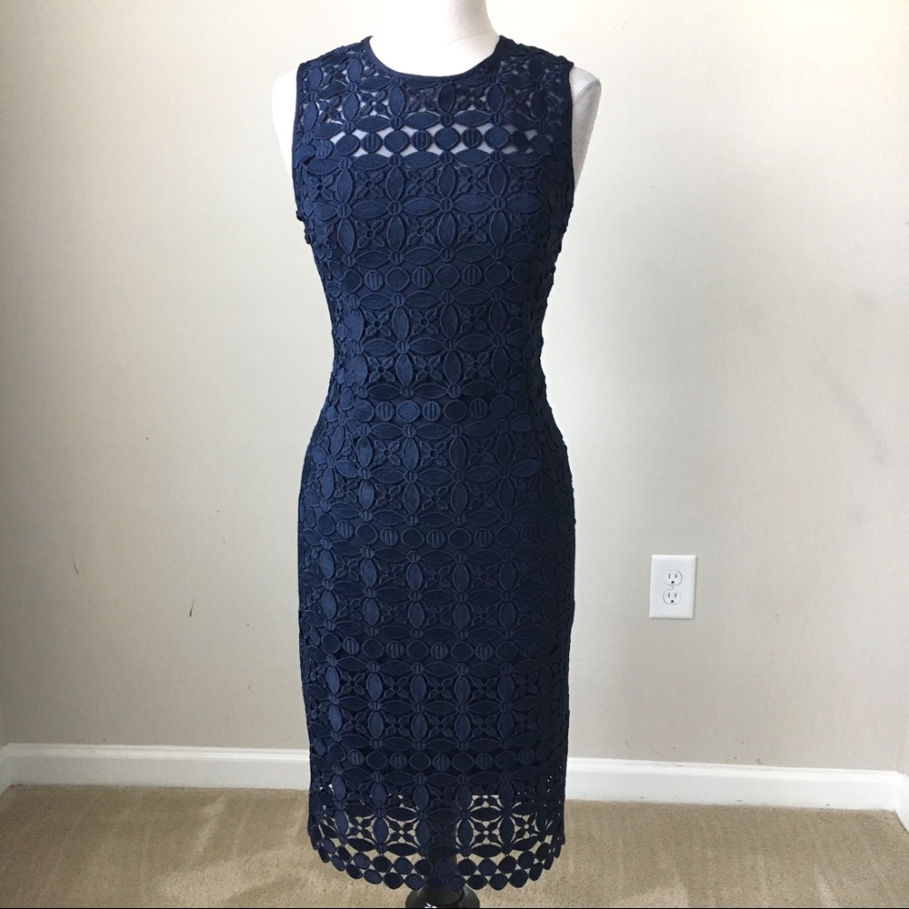 Navy blue lace sheath dress